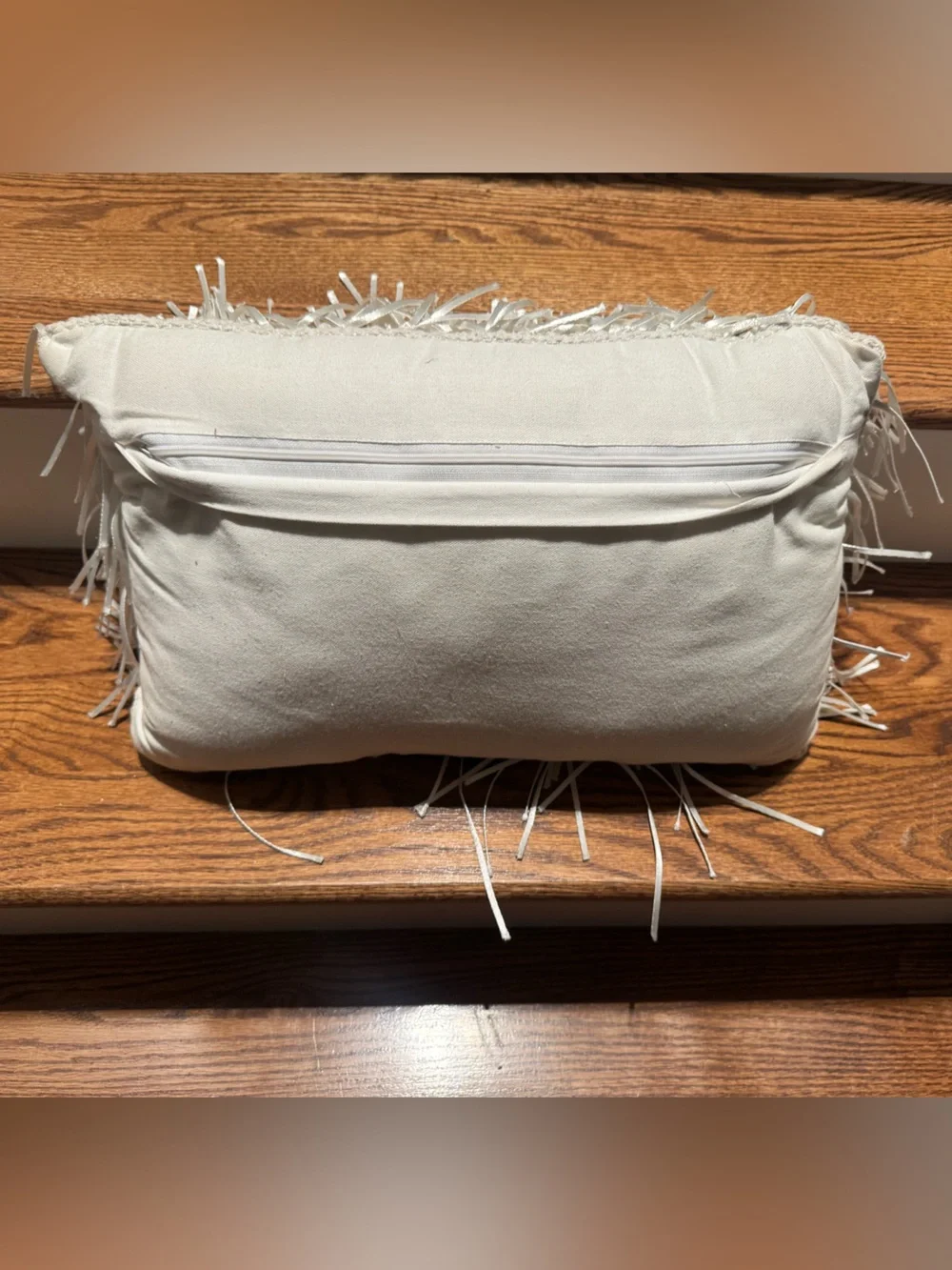 White fringe lumbar throw pillow